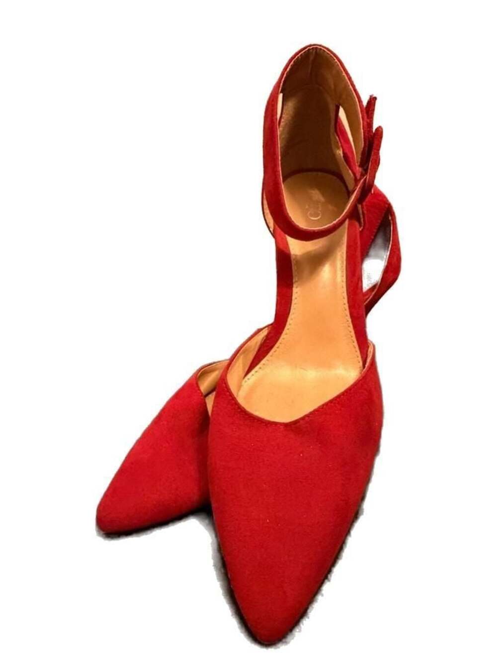 Red Suede Pointed Toe Low Heel Pumps